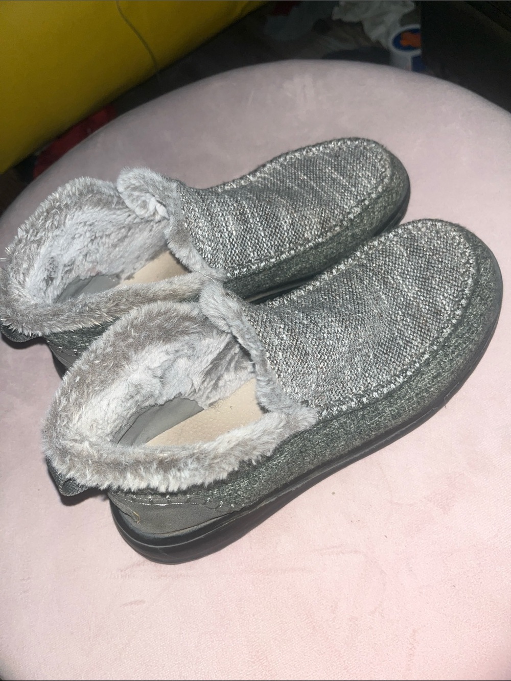 DREW Gray Knit Faux-Fur Lined Slip-On Slippers